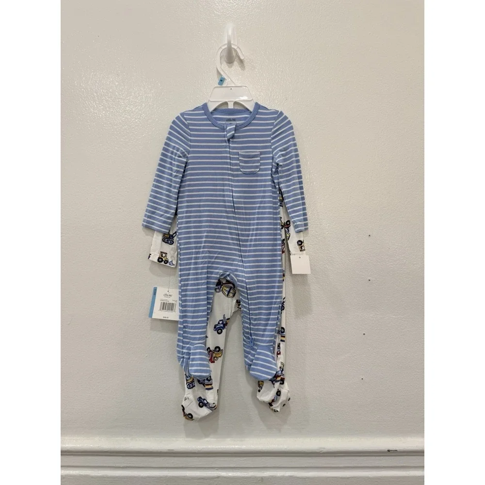 Little Me Baby Boys 6M Bamboo 2 Piece Footed Sleeper Set Construction Trucks NWT